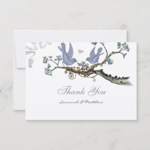 Carte De Remerciements Mariage Oiseaux Vintage Lavande et Jaune Citron