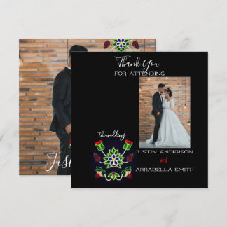 Carte De Remerciements Mariage Ojibwe Fleur de Fraisier Noir Remerciement