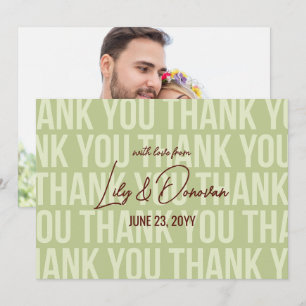 Carte De Remerciements Mariage Olive & Bourgogne Typographie Moderne