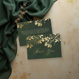 Carte De Remerciements Mariage Or Feuillage de la Forêt Enchantée Vert Ch