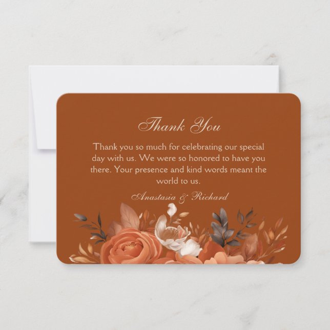 Carte De Remerciements Mariage orange brûlé (Devant)