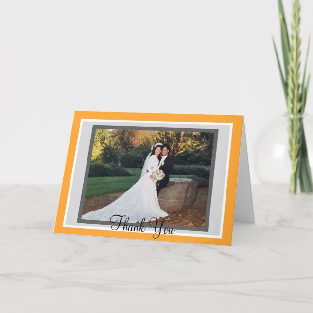 Carte De Remerciements Mariage Orange White Photo (Devant)