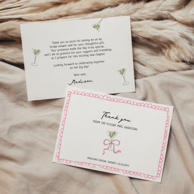 Carte De Remerciements Mariage original cocktail martini à la main Shower (Créateur téléchargé)