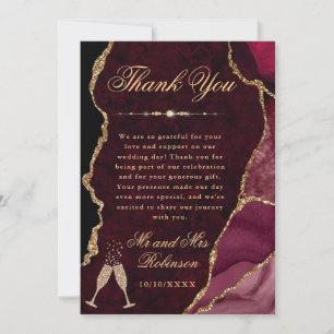 Carte De Remerciements Mariage pailleté rouge et or Agate et Marbre