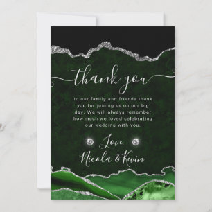 Carte De Remerciements Mariage Pailleté Vert et Argent Agate