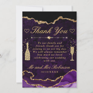 Carte De Remerciements Mariage Paillettes Agate Or et Violet