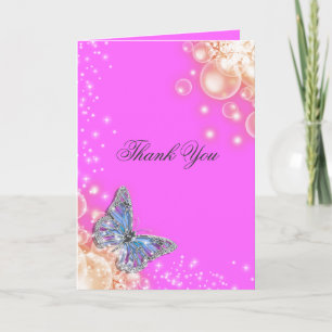 Carte De Remerciements Mariage papillon bleu violet rose