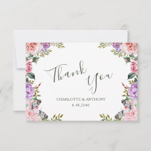 Carte De Remerciements Mariage papillon floral de jardin secret