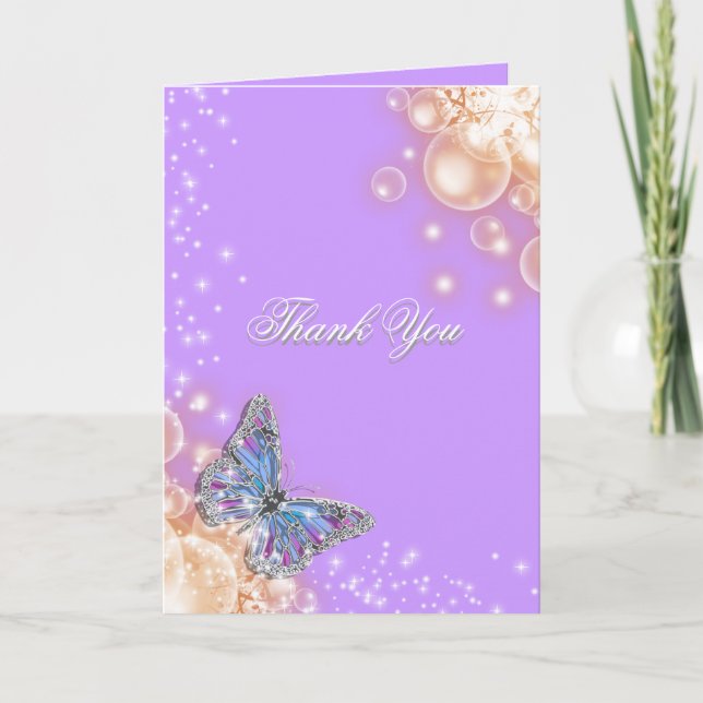 Carte De Remerciements Mariage papillon violet (Devant)