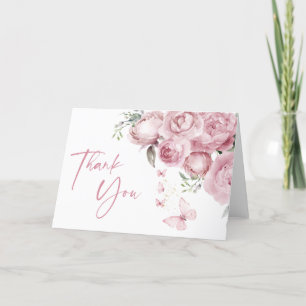 Carte De Remerciements Mariage Papillons Fleurs Roses