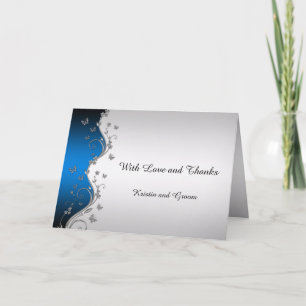 Carte De Remerciements Mariage Papillons Ornés Argent Dégradé Bleu