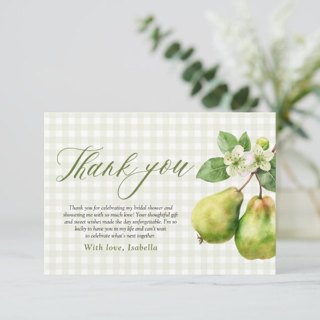Carte De Remerciements Mariage Parfait Paire Moderne Vert Gingham (Debout devant)