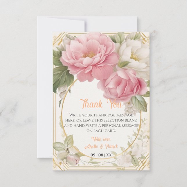 Carte De Remerciements Mariage Pastel Blush Rose Peony blanc  (Devant)
