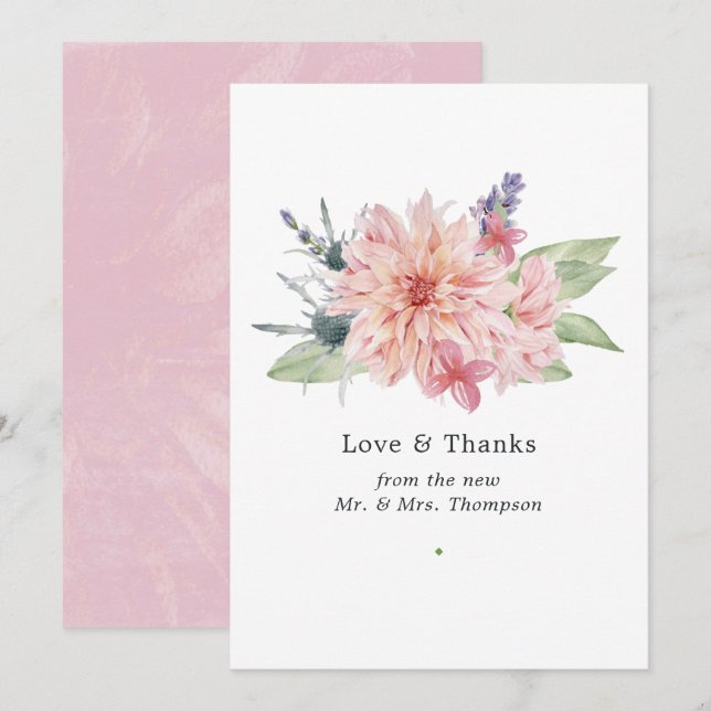 Carte De Remerciements Mariage Pastel Rose Foncé Dahlia (Devant / Derrière)