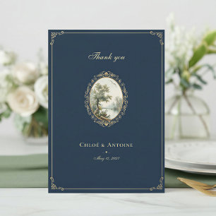 Carte De Remerciements Mariage Pastoral Français Bleu Nuit & Or