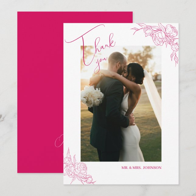 Carte De Remerciements Mariage Peony Elegance (Devant / Derrière)