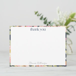 Carte De Remerciements Mariage Personnalisé Aquarelle Florale Rose Navy F