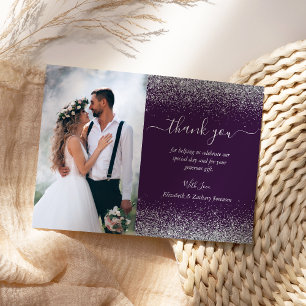 Carte De Remerciements Mariage personnalisé avec photo et paillettes arge