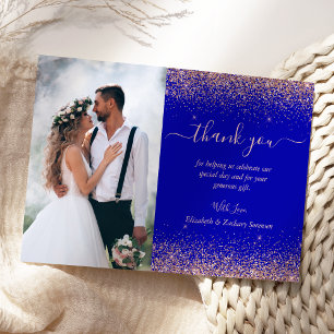 Carte De Remerciements Mariage personnalisé avec photo, rose gold et pail