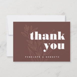 Carte De Remerciements Mariage personnalisé Bold Rustic Brun Floral Art e