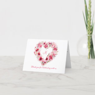 Carte De Remerciements Mariage Personnalisé Cœur Floral Rose Rouge
