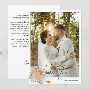Carte De Remerciements Mariage Personnalisé Fleur Automne Avec Message