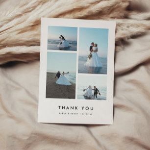 Carte De Remerciements Mariage Personnalisé Minimaliste Moderne 4-Photos