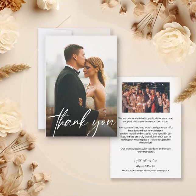 Carte De Remerciements Mariage personnalisé moderne photos multiples (Wedding guest photos on thank you cards)