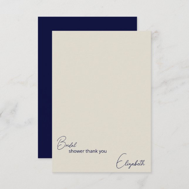 Carte De Remerciements Mariage personnalisé Navy et Crème Shower Bridaux  (Devant / Derrière)