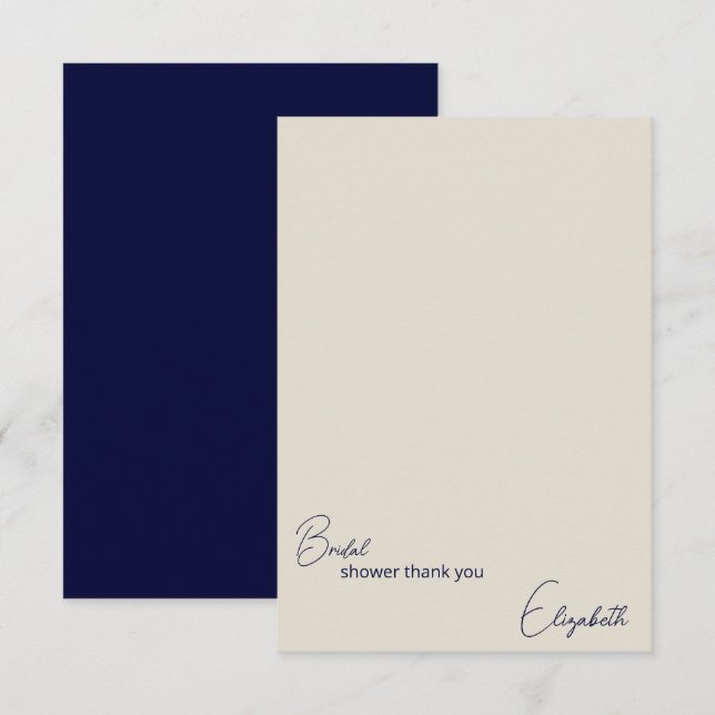 Carte De Remerciements Mariage personnalisé Navy et Crème.  Shower de mar (Devant / Derrière)