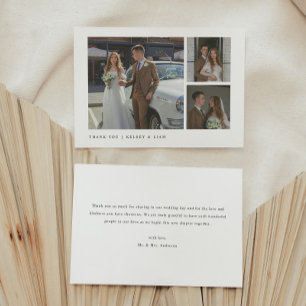 Carte De Remerciements Mariage personnalisé simple moderne avec 3 photos