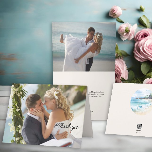 Carte De Remerciements Mariage Photo 2 Photo Plage Thème (Wedding photo thank you cards from the Summer Beach Wedding Collection by Darling & May)