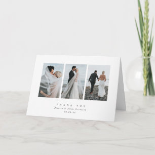 Carte De Remerciements Mariage photo à trois photos blanc élégant