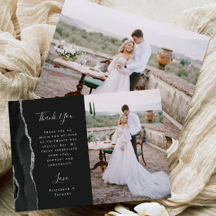 Carte De Remerciements Mariage Photo Agate Argent Écriture
