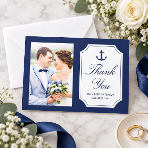 Carte De Remerciements Mariage Photo Ancre Bleu Marine Nautical
