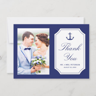 Carte De Remerciements Mariage Photo Ancre Bleu Marine Nautical