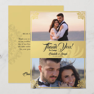 Carte De Remerciements Mariage photo Art déco moderne Gold Swan 2