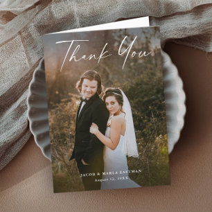 Carte De Remerciements Mariage photo avec écriture moderne