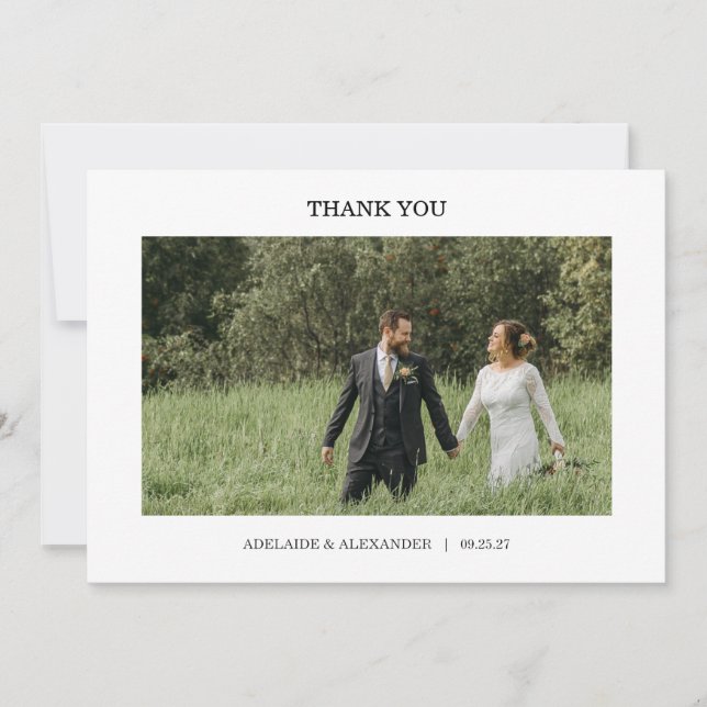 Carte De Remerciements Mariage photo avec écriture moderne (Devant)