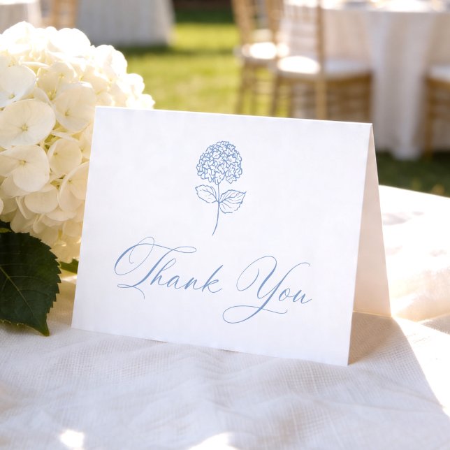 Carte De Remerciements Mariage Photo avec Hydrangea Bleu Classique (Créateur téléchargé)