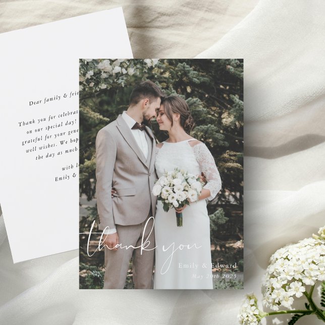Carte De Remerciements Mariage Photo avec Lettre Main Classique (Créateur téléchargé)