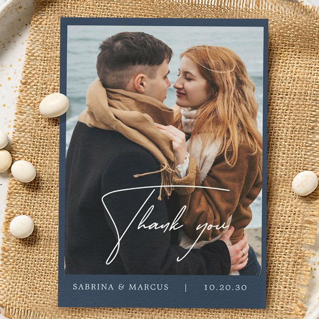 Carte De Remerciements Mariage photo bleu marine Floral (Créateur téléchargé)