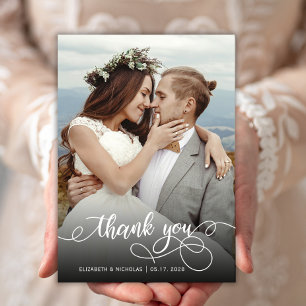 Carte De Remerciements Mariage photo Boho Script moderne