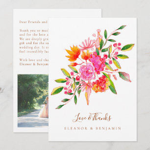 Carte De Remerciements Mariage photo botanique à l'aquarelle orange perso
