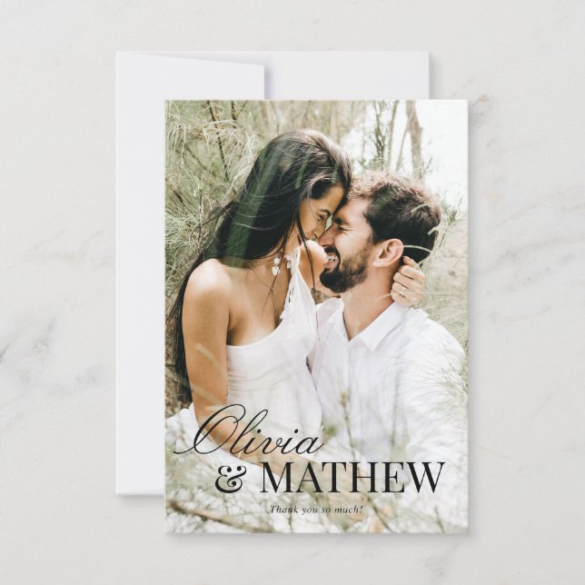 Carte De Remerciements MARIAGE photo BUDGET classique élégante calligraph (Devant)