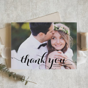 Carte De Remerciements Mariage Photo Calligraphie Moderne Noir