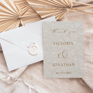 Carte De Remerciements Mariage photo chic bohème beige