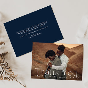 Carte De Remerciements Mariage photo classique Elegance Navy
