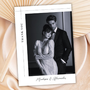 Carte De Remerciements Mariage Photo Classique Minimaliste en Noir et Bla