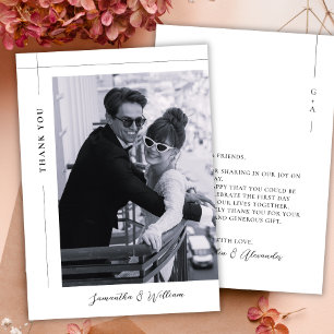 Carte De Remerciements Mariage Photo Classique Minimaliste Noir et Blanc